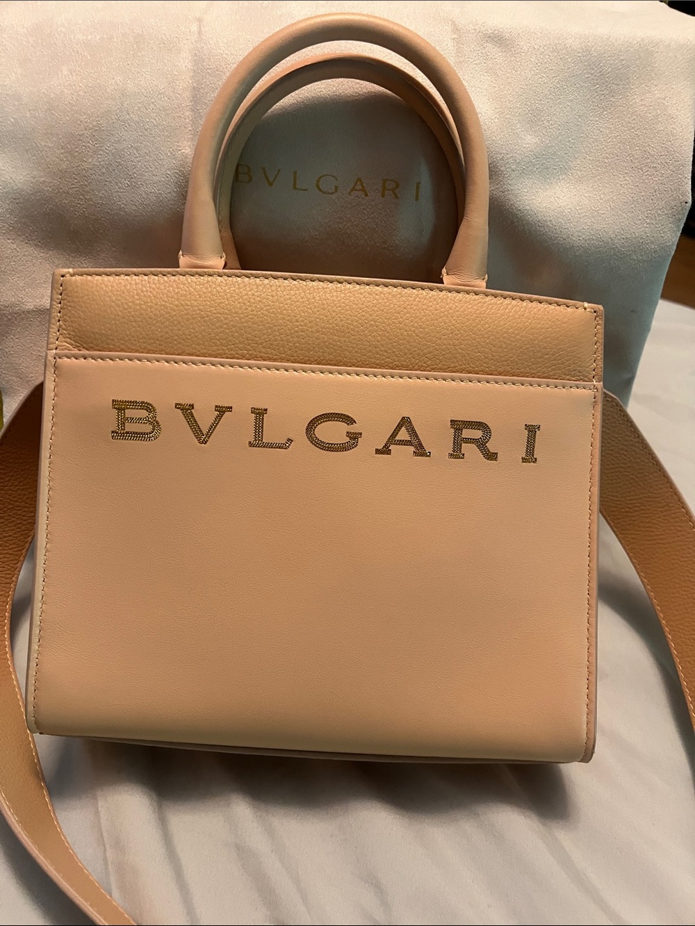 Bulgari Blush Pink Leather Top-Handle Satchel with Gold Logo